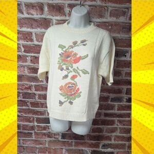 Vintage BLAIR Floral Knit Short Sleeves Sweater Large